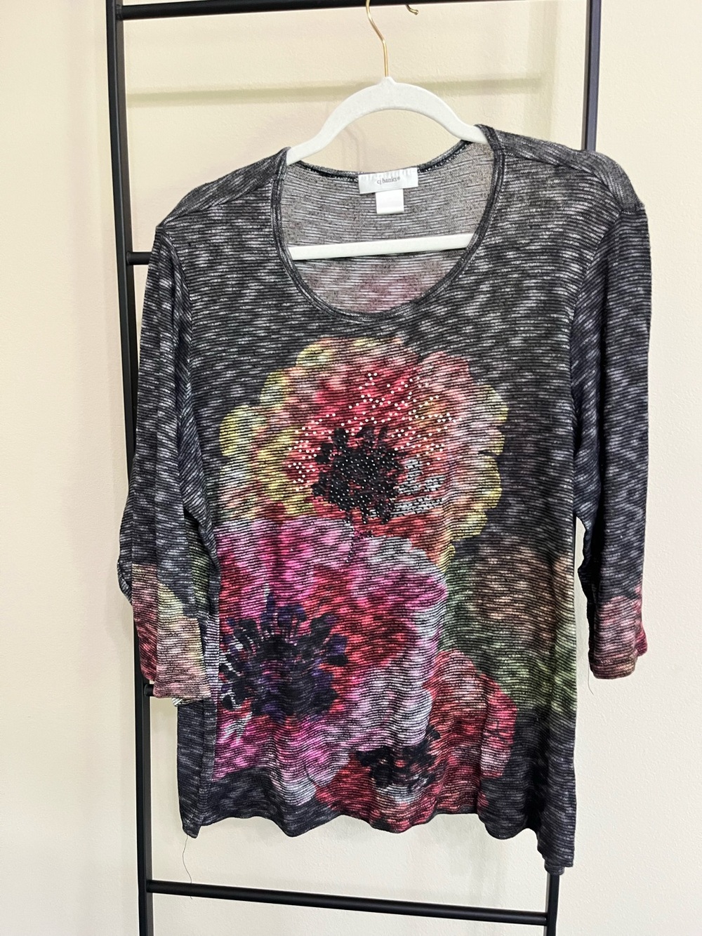 CJ Banks Floral Embellished Lightweight Knit Sweater GrandmaCore 1X 2X